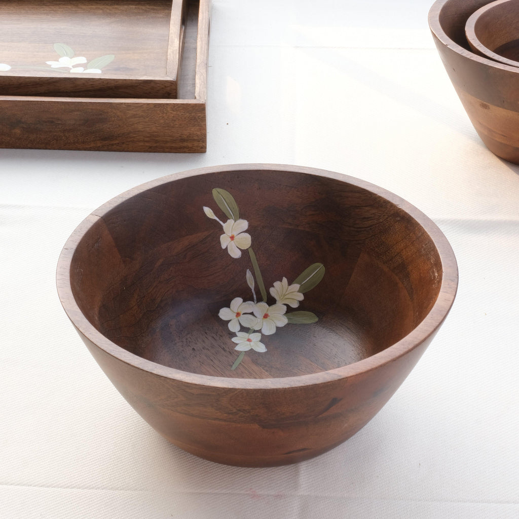 Brown - Handcrafted Mango Wooden Bowls (set of 3)