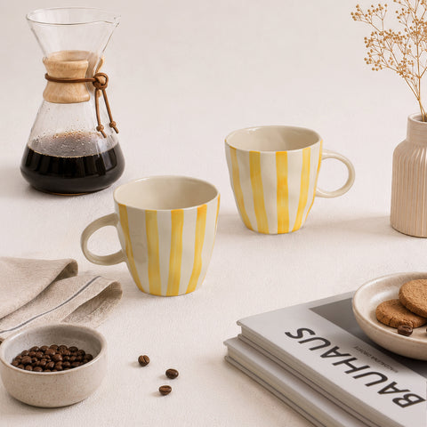 Grey Stripes Ceramic Tea/Coffee Cups (Set of 2)