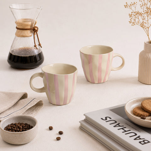 Grey Stripes Ceramic Tea/Coffee Cups (Set of 2)