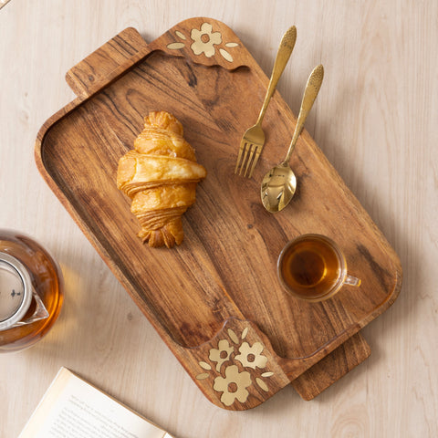 Aurelia Wooden Large Tray with Brass Inlay