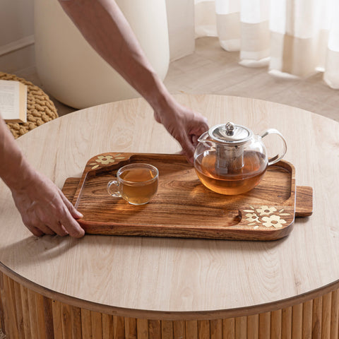 Aurelia Wooden Large Tray with Brass Inlay