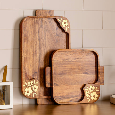 Aurelia Wooden Large Tray with Brass Inlay