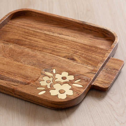 Aurelia Wooden Small Tray with Brass Inlay