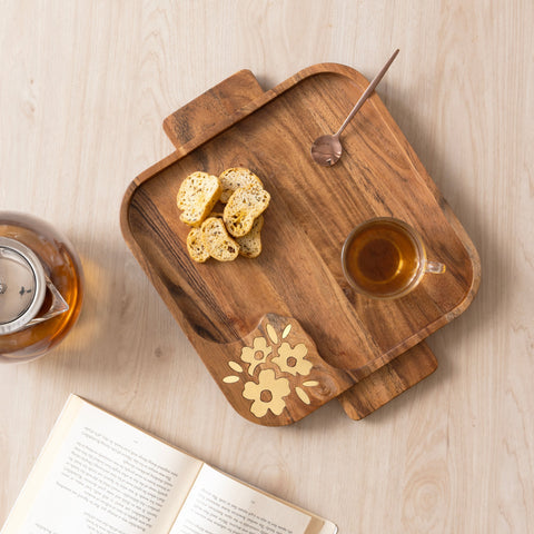 Aurelia Wooden Small Tray with Brass Inlay