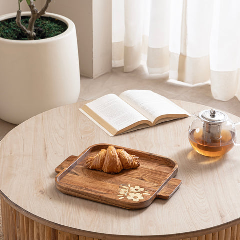 Aurelia Wooden Small Tray with Brass Inlay