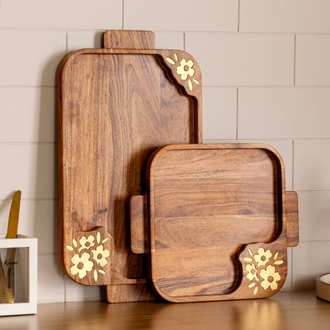 Aurelia Wooden Small Tray with Brass Inlay
