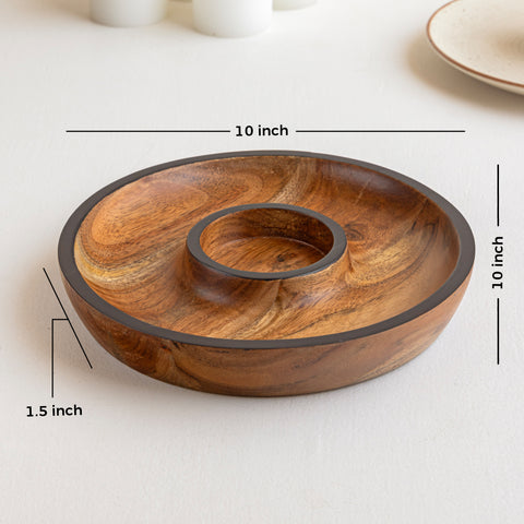 Aurum Crafts Acacia Wood Round Chip and Dip Platter (Size 10in x