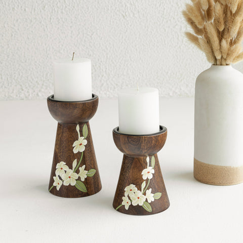 Bella Wooden Candle Stand (Set of 2) without Candles