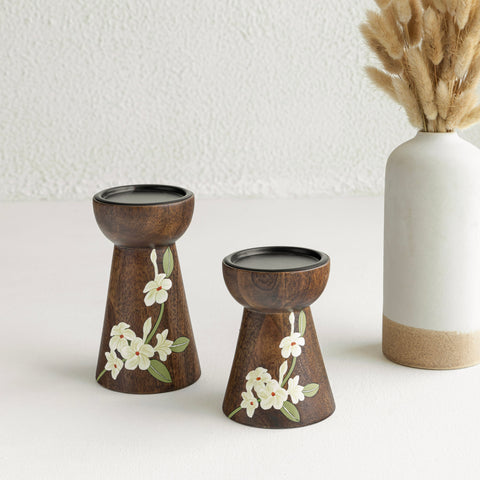Bella Wooden Candle Stand (Set of 2) without Candles