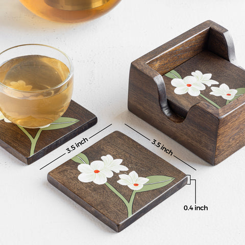 Bella Mango Wood Coasters with Stand (Set of 4)