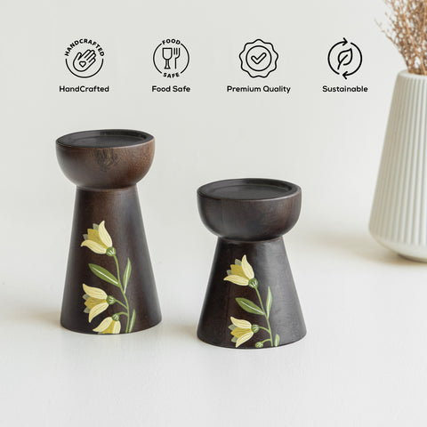 MIRRA Handpainted Wooden Candle Stand (Set of 2) without Candles