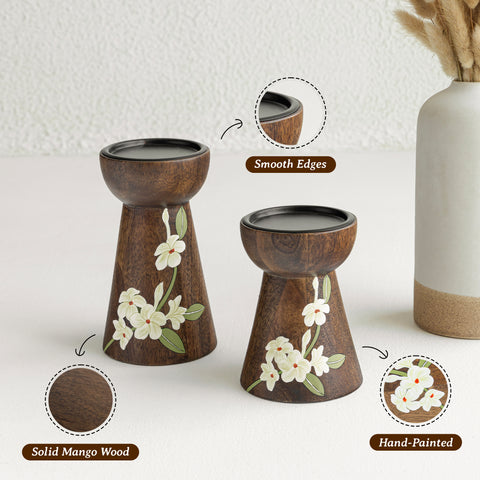 Bella Wooden Candle Stand (Set of 2) without Candles