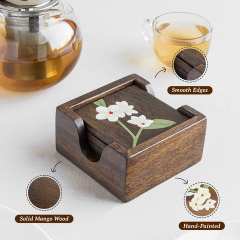 Bella Mango Wood Coasters with Stand (Set of 4)