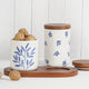 Botanica Blue Handpainted Ceramic Jars(Set of 2) with Wooden Lid and Wooden Tray | Multi Utility Storage Jars - Aurum Crafts