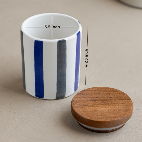 Floral Blue Handpainted Ceramic Jar Small (500ml) with Wooden Lid