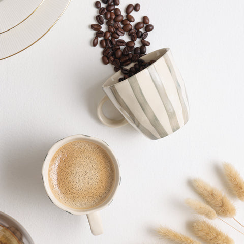 Grey Stripes Ceramic Tea/Coffee Cups (Set of 2)
