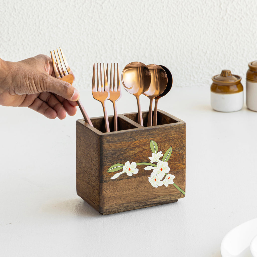 Aurum Crafts | Premium Handpainted Wooden Cutlery Stand( 5.5in x 3.75in ...