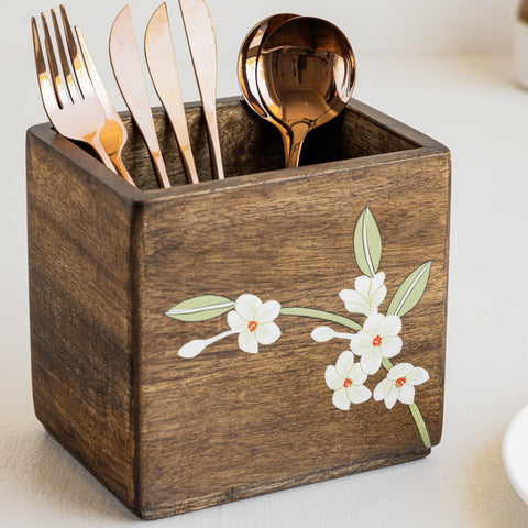 Bella Mango Wood Cutlery Stand - Aurum Crafts