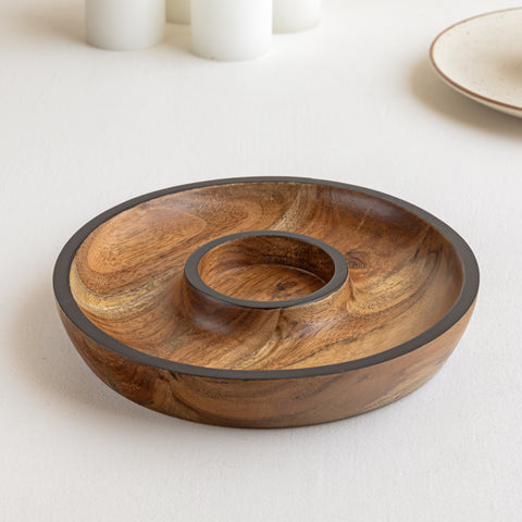 Acacia Wood Round Chip and Dip Platter