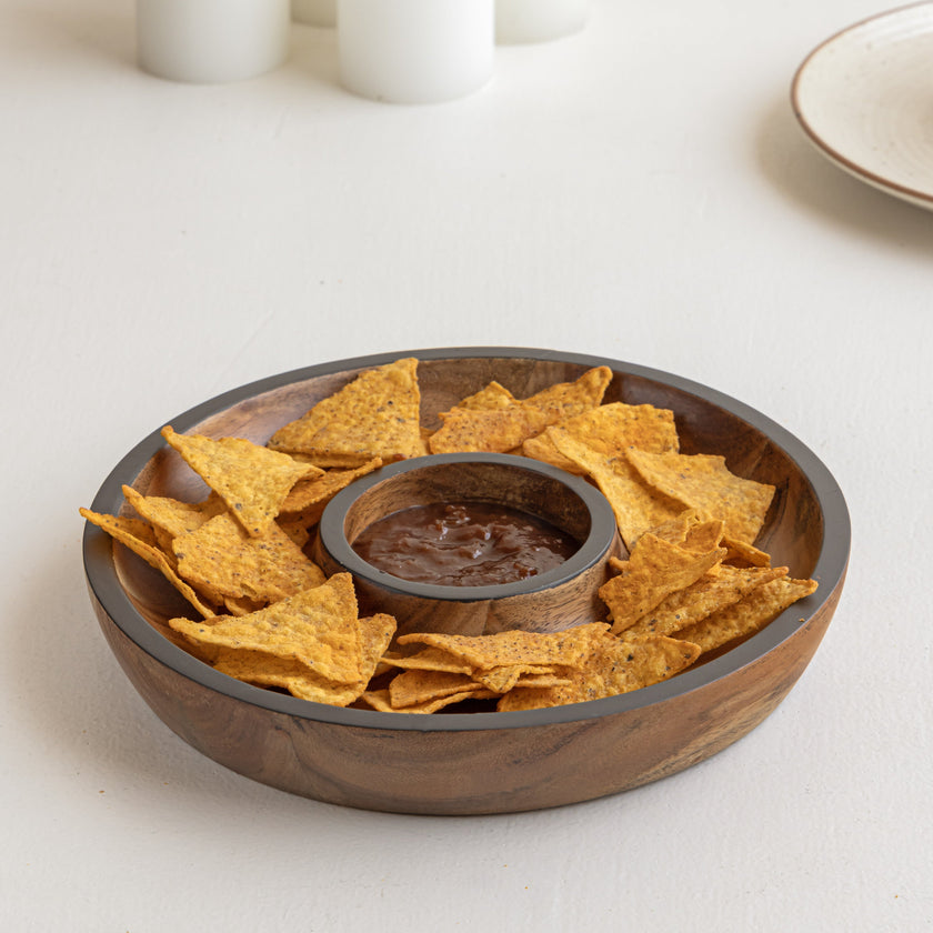 Aurum Crafts | Acacia Wood Round Chip and Dip Platter (Size 10in x 10in ...