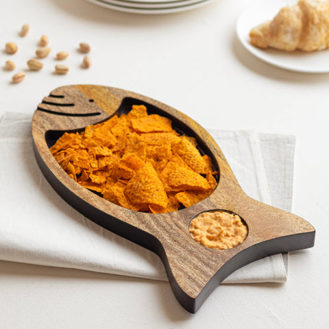 Mango Wood Fish Chip and Dip Platter - Aurum Crafts