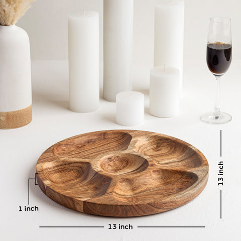 Round Acacia Wood Snack Serving Platter cum Tray