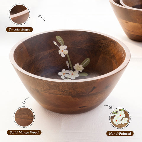 Bella Mango Wood Bowls - (Set of 3) with Spoon