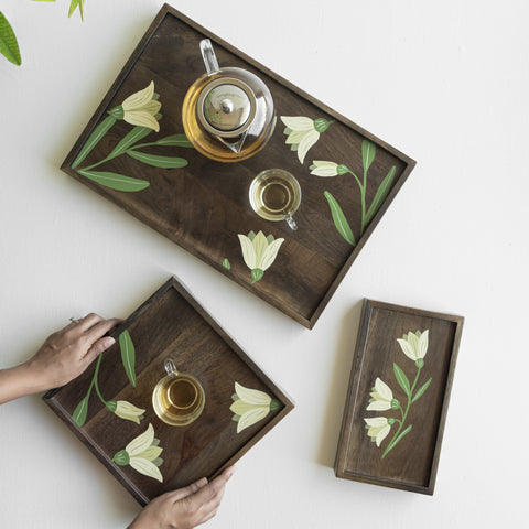 MIRRA Handpainted Wooden Tray (Set of 3)