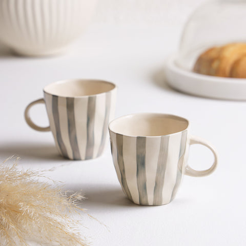 Grey Stripes Ceramic Tea/Coffee Cups (Set of 2)