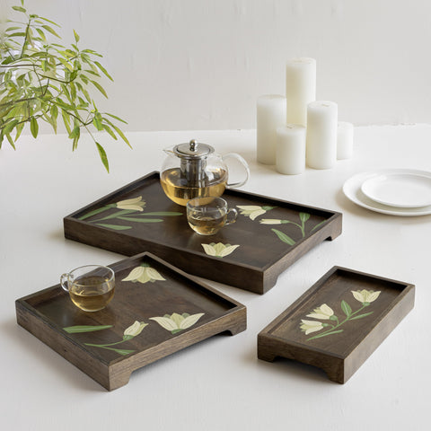 MIRRA Handpainted Wooden Tray (Set of 3)