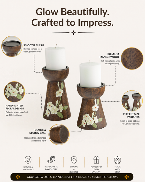 Bella Wooden Candle Stand (Set of 2) without Candles